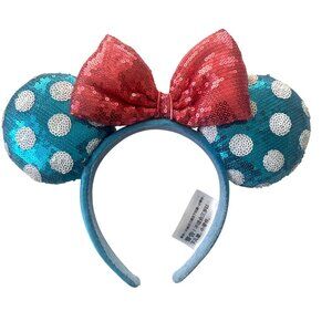 Disney Parks Blue Polka Dot Sequin Minnie Mouse Ears Headband Parks